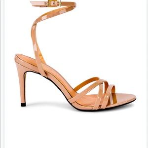 Strappy nude patent leather sandals